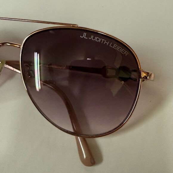 Judith Leiber Aviator Sunglasses Rose Gold Pink Gradient Crystal Accent JL main image 15
